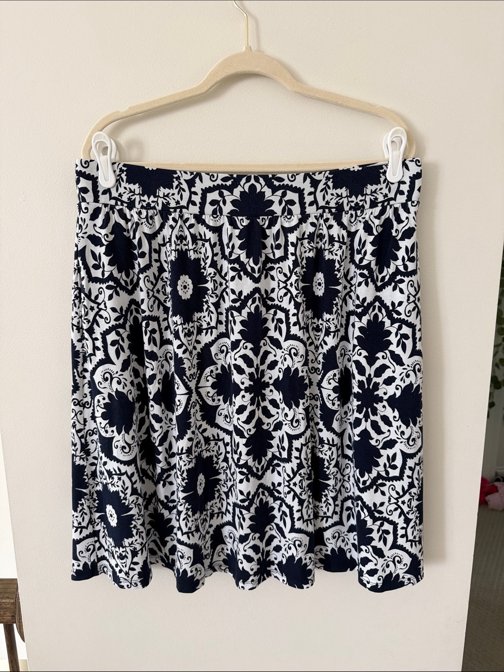 Boden Navy and White Printed Circle Skirt